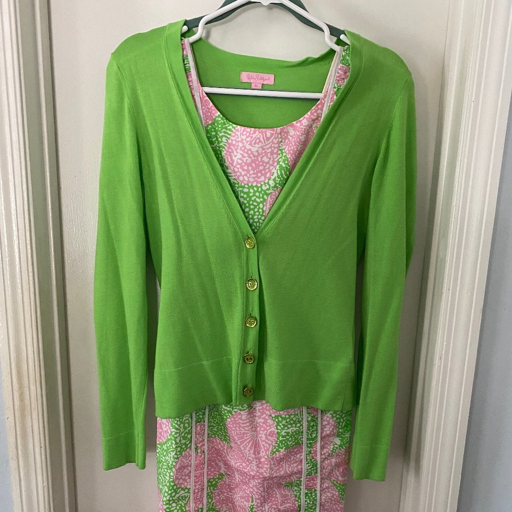 Lilly Pulitzer Shift Dress and Cardigan Outfit